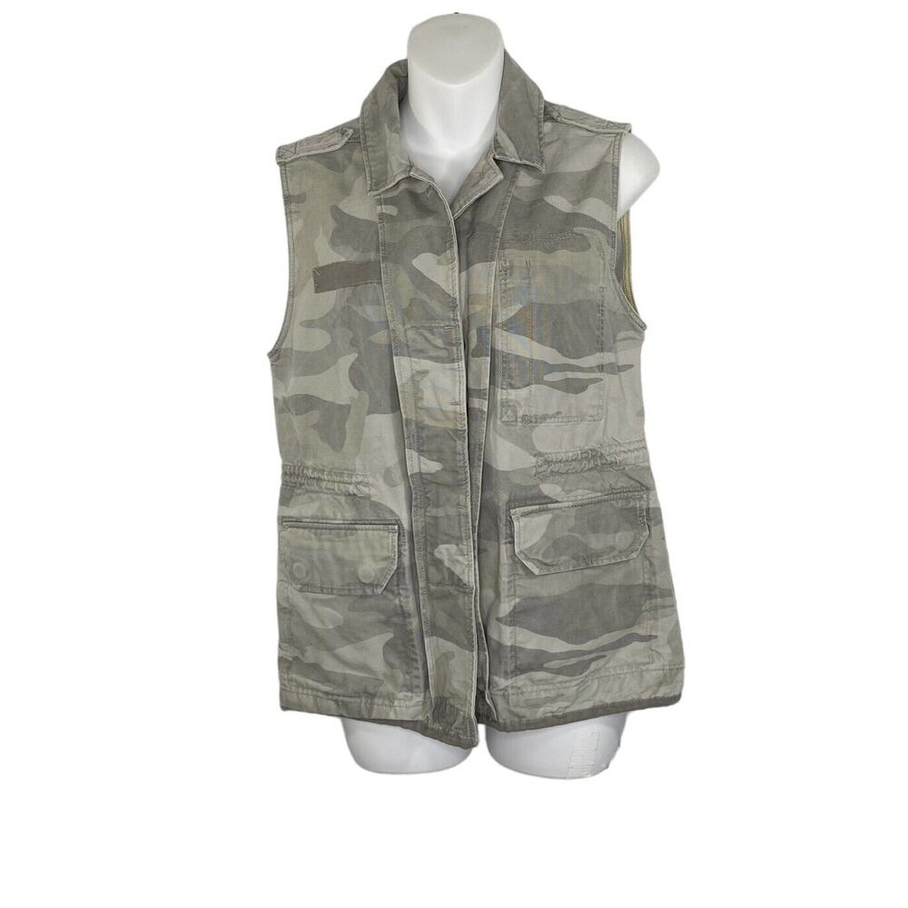 Abercrombie & Fitch Vest Womens Small Green Camouflage Snap‎ Pockets Cinch Waist